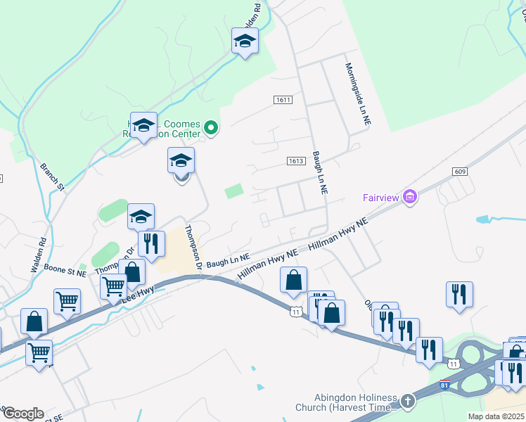 map of restaurants, bars, coffee shops, grocery stores, and more near 824 Wayne Avenue Northeast in Abingdon