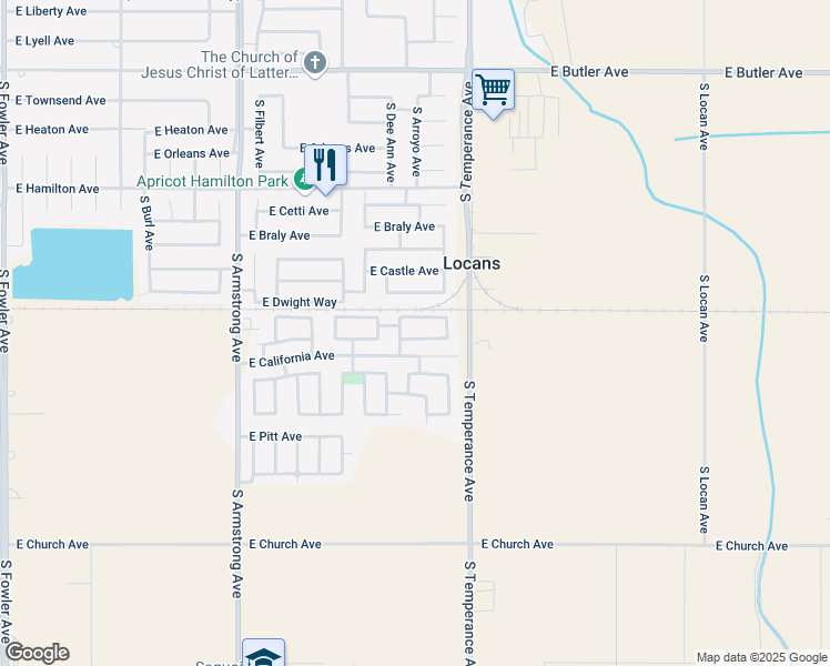 map of restaurants, bars, coffee shops, grocery stores, and more near 6942 East Erin Avenue in Fresno