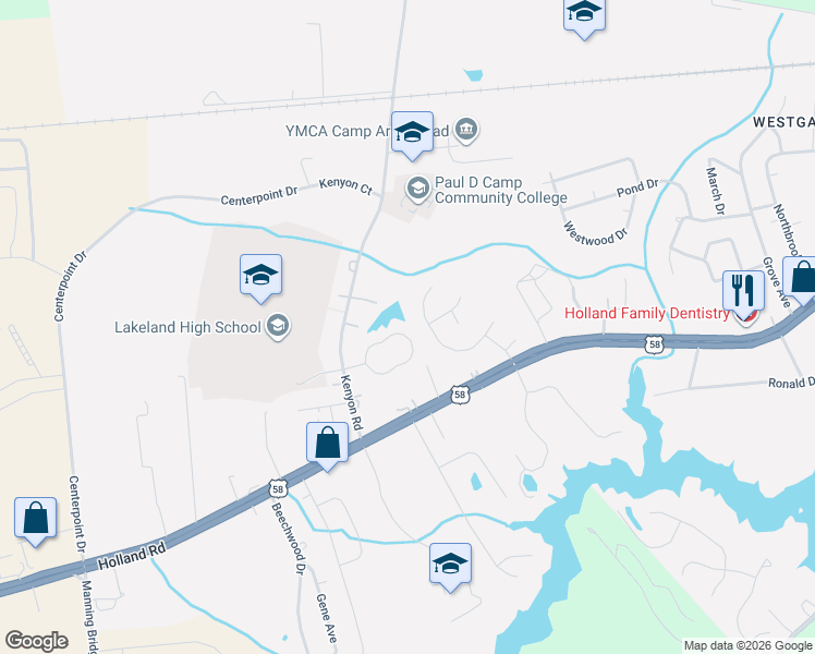 map of restaurants, bars, coffee shops, grocery stores, and more near 2024 Smalley's Dam Circle in Suffolk