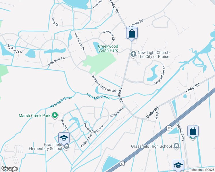 map of restaurants, bars, coffee shops, grocery stores, and more near 602 Batton Door Place in Chesapeake