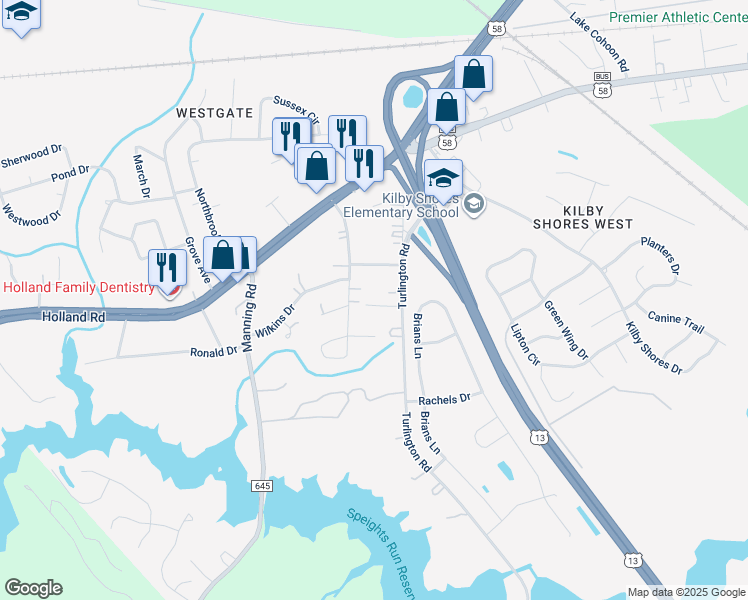 map of restaurants, bars, coffee shops, grocery stores, and more near 1508 Goodwin Street in Suffolk