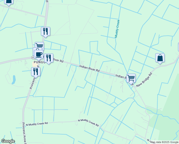 map of restaurants, bars, coffee shops, grocery stores, and more near 1837 Indian River Road in Virginia Beach