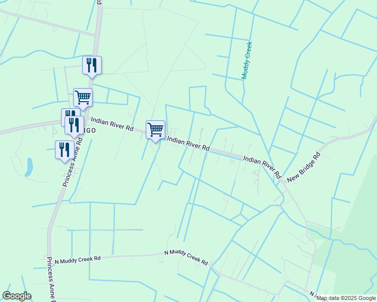 map of restaurants, bars, coffee shops, grocery stores, and more near 1837 Indian River Road in Virginia Beach
