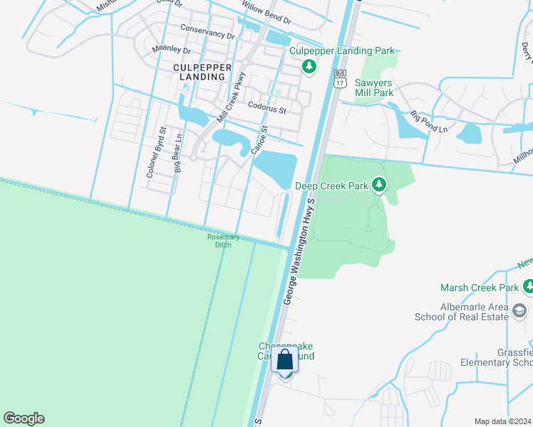 map of restaurants, bars, coffee shops, grocery stores, and more near 801 Olmstead Street in Chesapeake