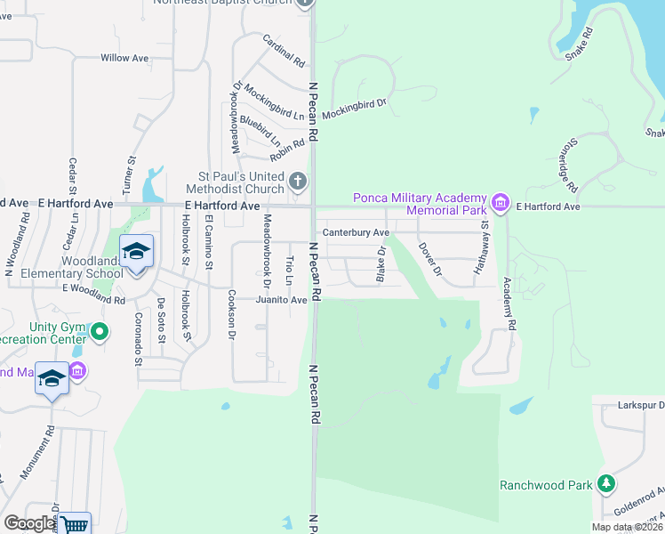 map of restaurants, bars, coffee shops, grocery stores, and more near 2608 Larchmont Ave in Ponca City