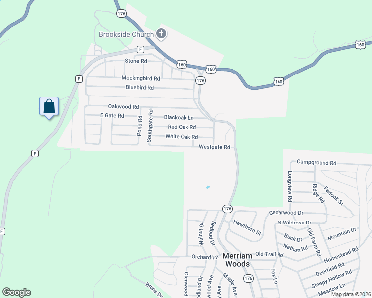 map of restaurants, bars, coffee shops, grocery stores, and more near 4050 Westgate Road in Merriam Woods