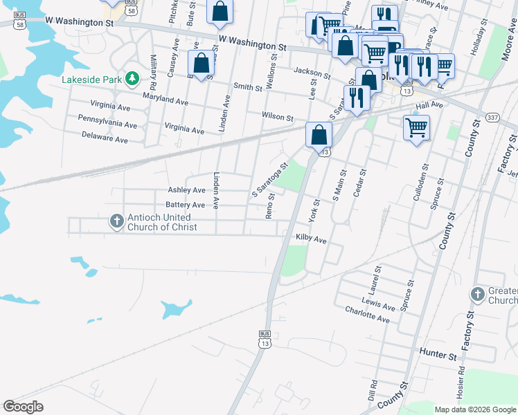 map of restaurants, bars, coffee shops, grocery stores, and more near 476 Wellons Street in Suffolk