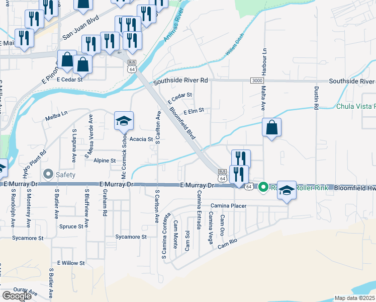 map of restaurants, bars, coffee shops, grocery stores, and more near 1717-1799 East Broadway Avenue in Farmington