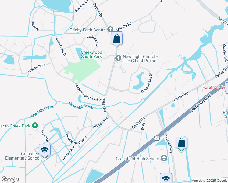 map of restaurants, bars, coffee shops, grocery stores, and more near 915 Deer Crossing in Chesapeake