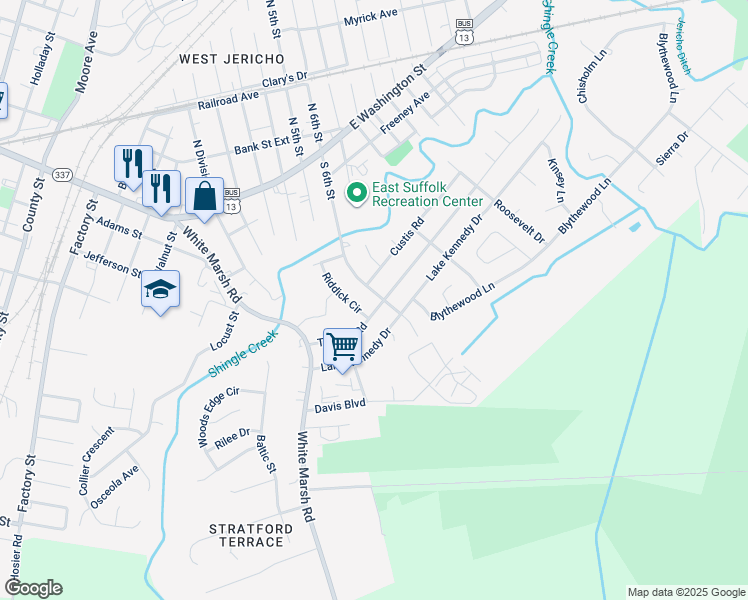 map of restaurants, bars, coffee shops, grocery stores, and more near 505 South 6th Street in Suffolk
