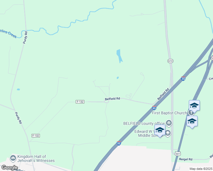 map of restaurants, bars, coffee shops, grocery stores, and more near 619 Belfield Road in Emporia