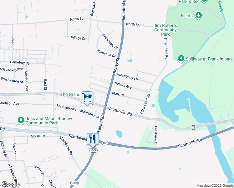 map of restaurants, bars, coffee shops, grocery stores, and more near 804 Mark Street in Franklin