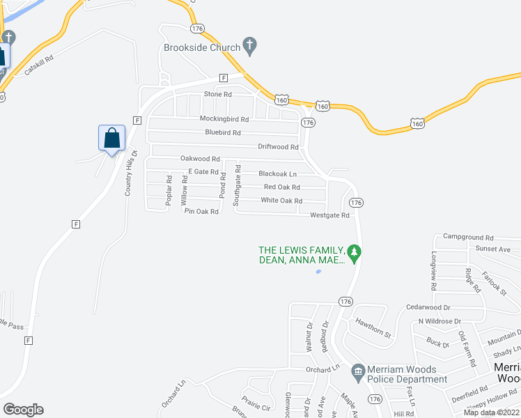 map of restaurants, bars, coffee shops, grocery stores, and more near 4023 Westgate Road in Merriam Woods