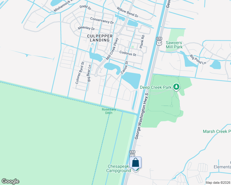map of restaurants, bars, coffee shops, grocery stores, and more near 766 Arbuckle Street in Chesapeake