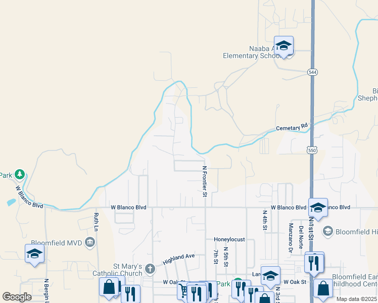 map of restaurants, bars, coffee shops, grocery stores, and more near 1212 North Pixley Street in Bloomfield