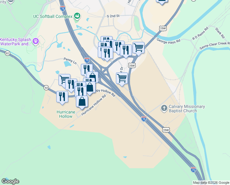 map of restaurants, bars, coffee shops, grocery stores, and more near 126 Bearkat Drive in Williamsburg
