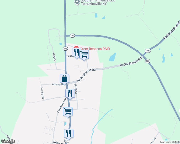 map of restaurants, bars, coffee shops, grocery stores, and more near 250 Radio Station Road in Tompkinsville