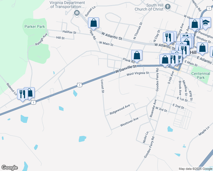 map of restaurants, bars, coffee shops, grocery stores, and more near 601 Locust Street in South Hill