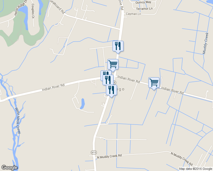 map of restaurants, bars, coffee shops, grocery stores, and more near 2001 Indian River Road in Virginia Beach