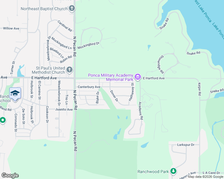 map of restaurants, bars, coffee shops, grocery stores, and more near 2901 Canterbury Avenue in Ponca City