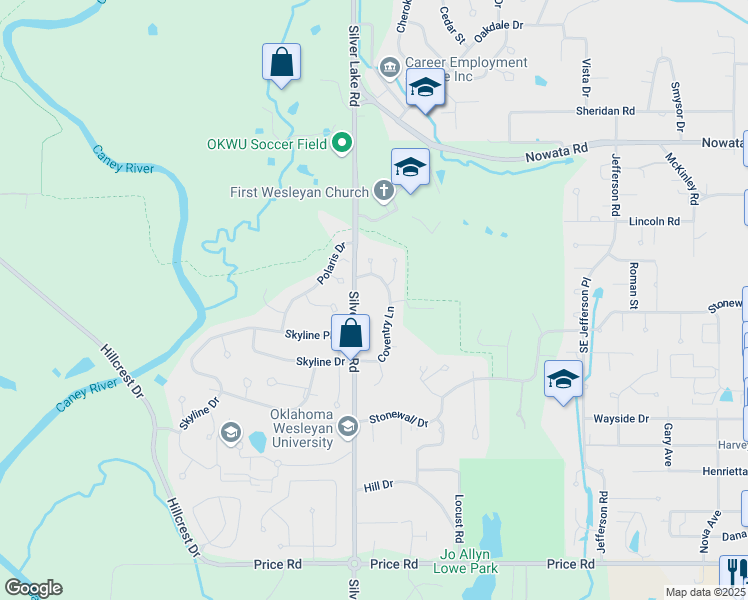 map of restaurants, bars, coffee shops, grocery stores, and more near 1944 Surrey Court in Bartlesville