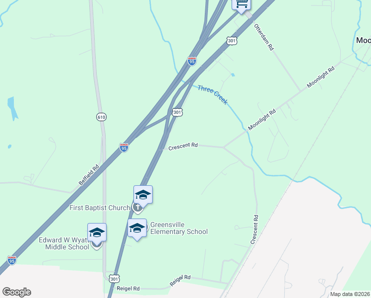 map of restaurants, bars, coffee shops, grocery stores, and more near 853-999 Crescent Road in Emporia