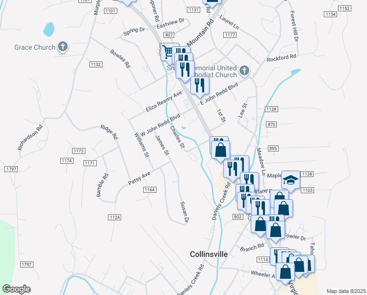 map of restaurants, bars, coffee shops, grocery stores, and more near 1 Charles Street in Collinsville