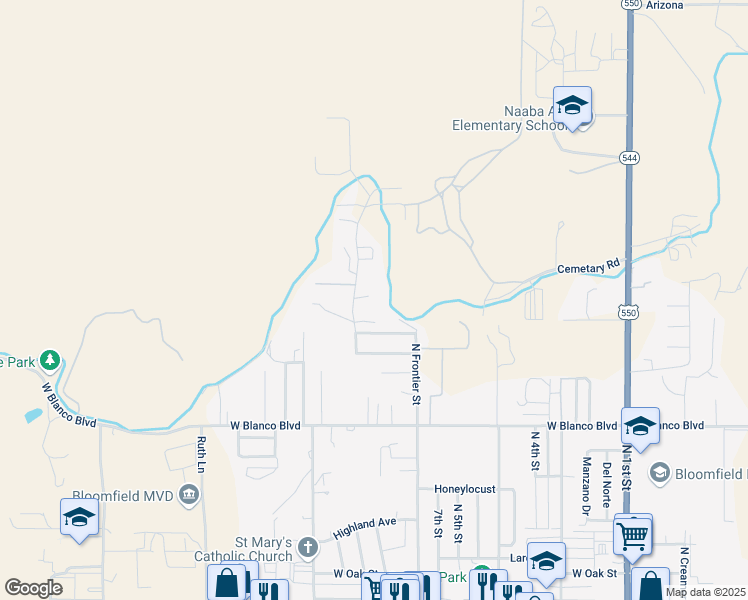 map of restaurants, bars, coffee shops, grocery stores, and more near 1212 North Pixley Street in Bloomfield