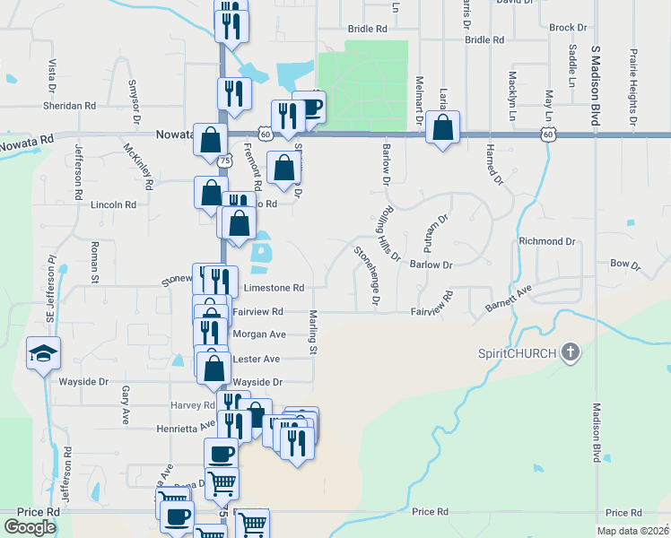 map of restaurants, bars, coffee shops, grocery stores, and more near 1918 Limestone Road in Bartlesville