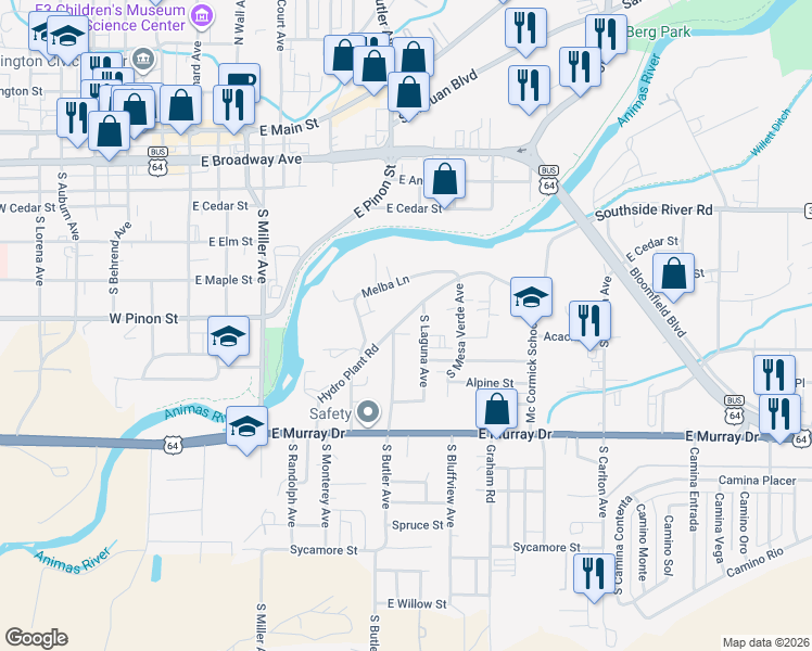 map of restaurants, bars, coffee shops, grocery stores, and more near 606 Laguna Avenue in Farmington