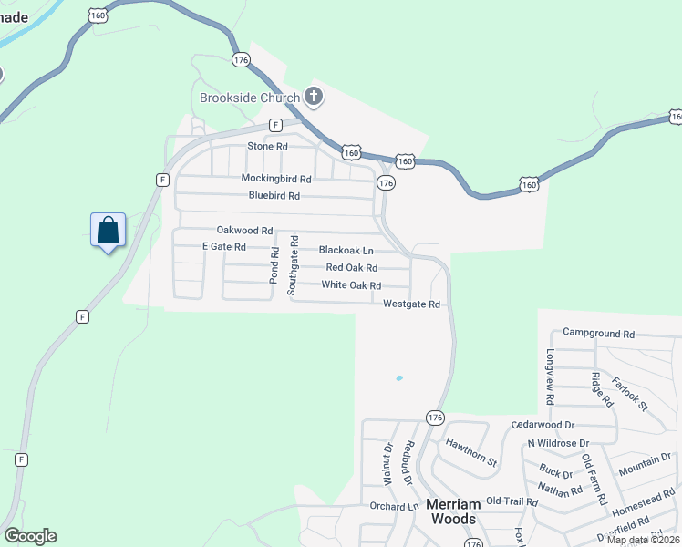 map of restaurants, bars, coffee shops, grocery stores, and more near 4034 Red Oak Road in Merriam Woods