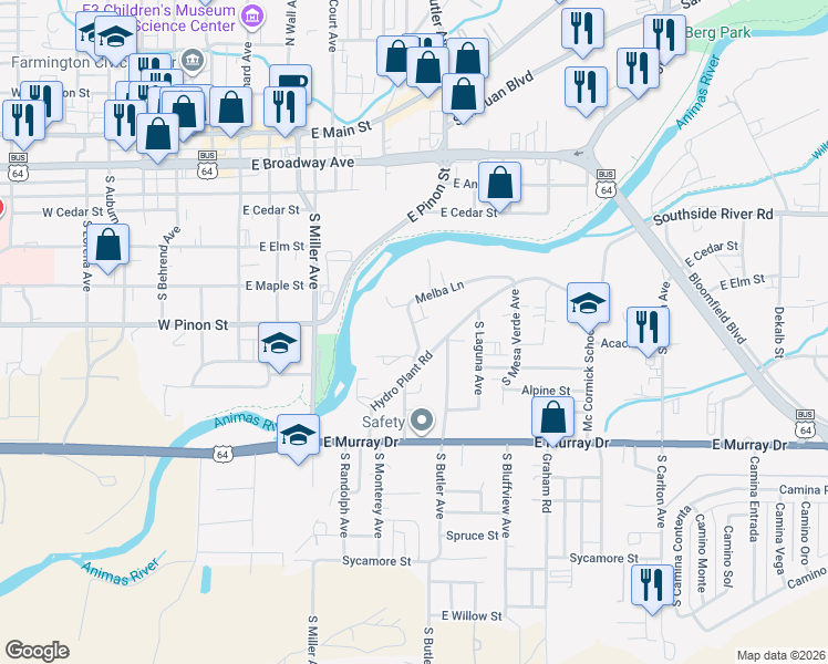 map of restaurants, bars, coffee shops, grocery stores, and more near 615 Melba Lane in Farmington