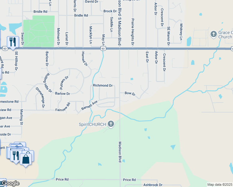 map of restaurants, bars, coffee shops, grocery stores, and more near 1920 Richmond Drive in Bartlesville