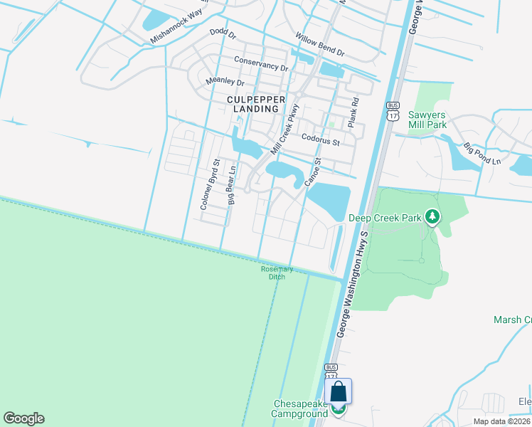 map of restaurants, bars, coffee shops, grocery stores, and more near 3122 Old Rock Street in Chesapeake