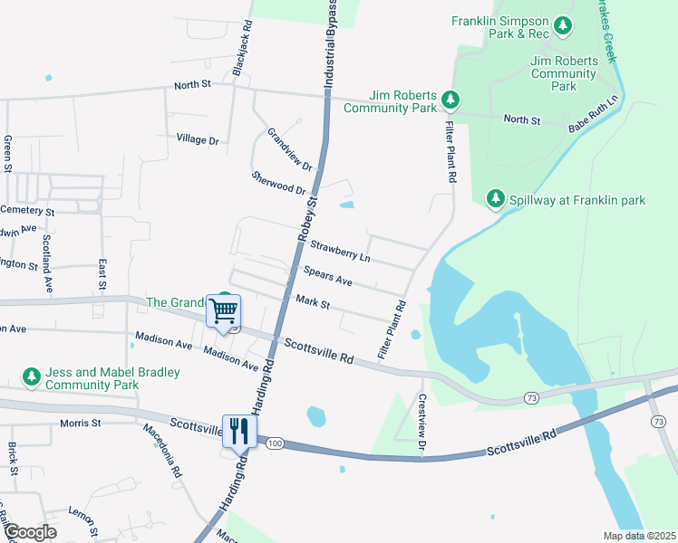map of restaurants, bars, coffee shops, grocery stores, and more near 801-899 Spears Avenue in Franklin
