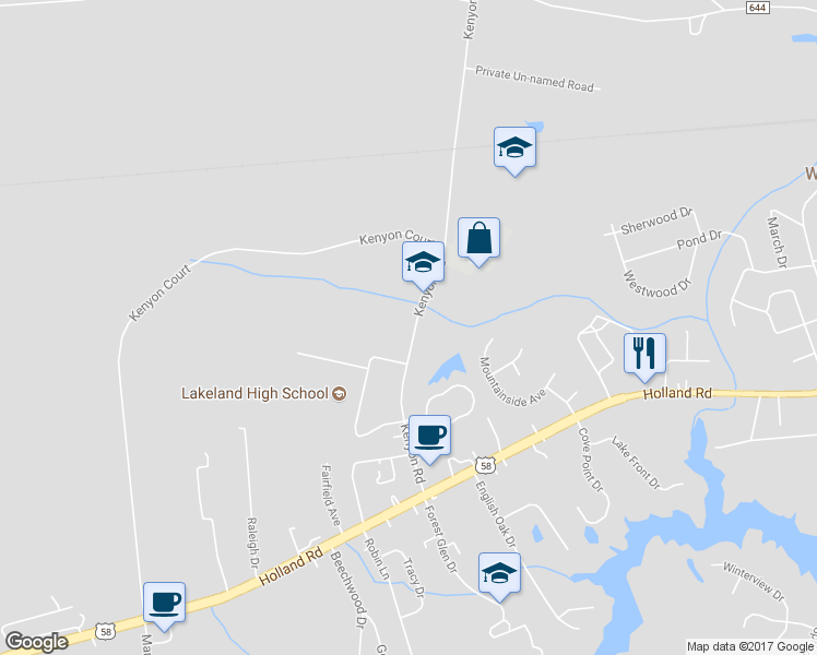 map of restaurants, bars, coffee shops, grocery stores, and more near 236 Kenyon Road in Suffolk
