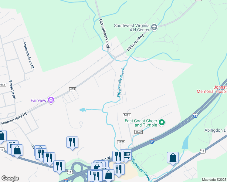 map of restaurants, bars, coffee shops, grocery stores, and more near 160 Stoneybrook Drive in Abingdon