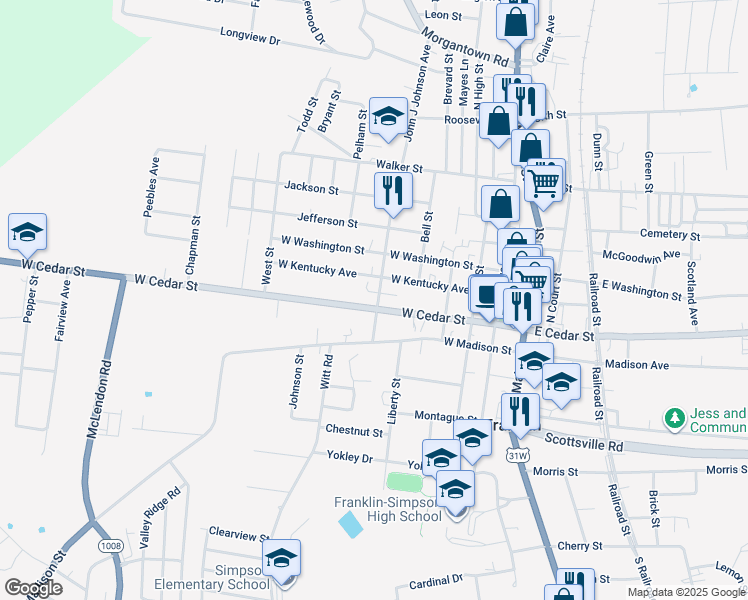 map of restaurants, bars, coffee shops, grocery stores, and more near 107-199 John J Johnson Avenue in Franklin