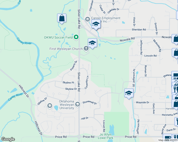 map of restaurants, bars, coffee shops, grocery stores, and more near 1944 Surrey Court in Bartlesville
