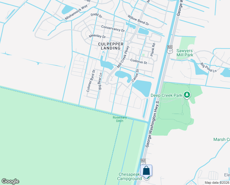 map of restaurants, bars, coffee shops, grocery stores, and more near 3122 Old Rock Street in Chesapeake