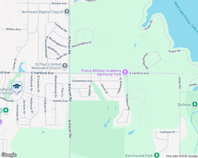 map of restaurants, bars, coffee shops, grocery stores, and more near 2901 Canterbury Avenue in Ponca City