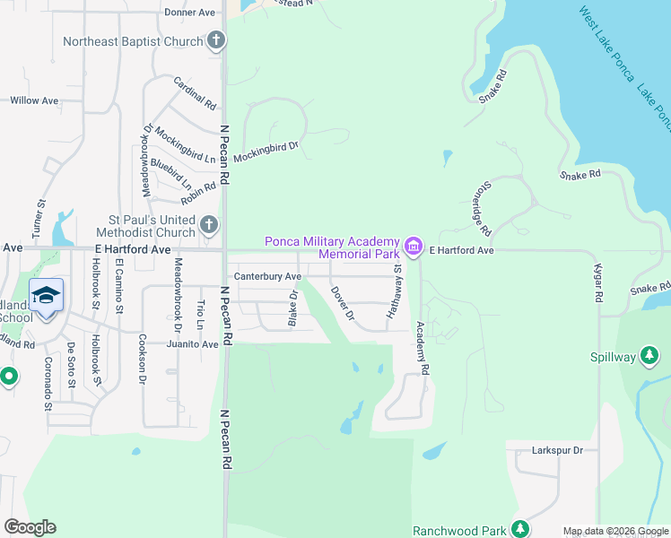 map of restaurants, bars, coffee shops, grocery stores, and more near 2901 Canterbury Ave in Ponca City