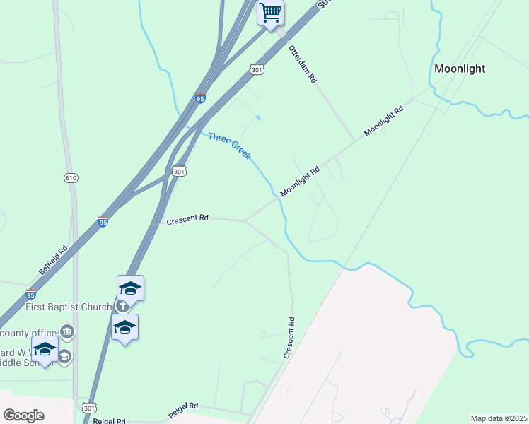 map of restaurants, bars, coffee shops, grocery stores, and more near 69 Moonlight Road in Emporia