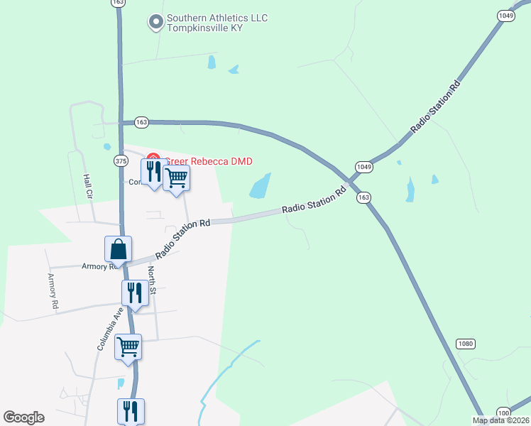 map of restaurants, bars, coffee shops, grocery stores, and more near 526 Radio Station Road in Tompkinsville