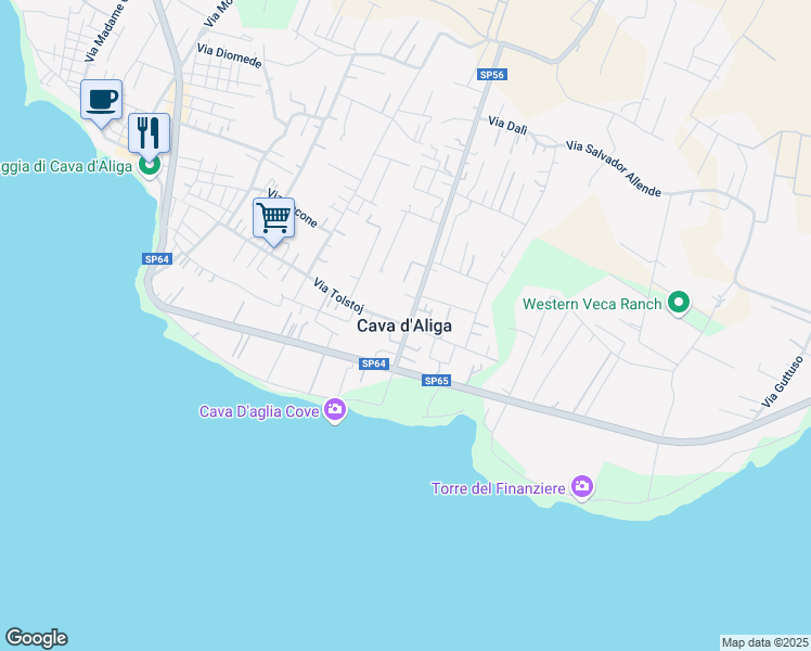 map of restaurants, bars, coffee shops, grocery stores, and more near in Cava d'Aliga