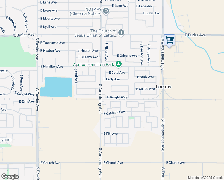 map of restaurants, bars, coffee shops, grocery stores, and more near 6577 East Castle Avenue in Fresno