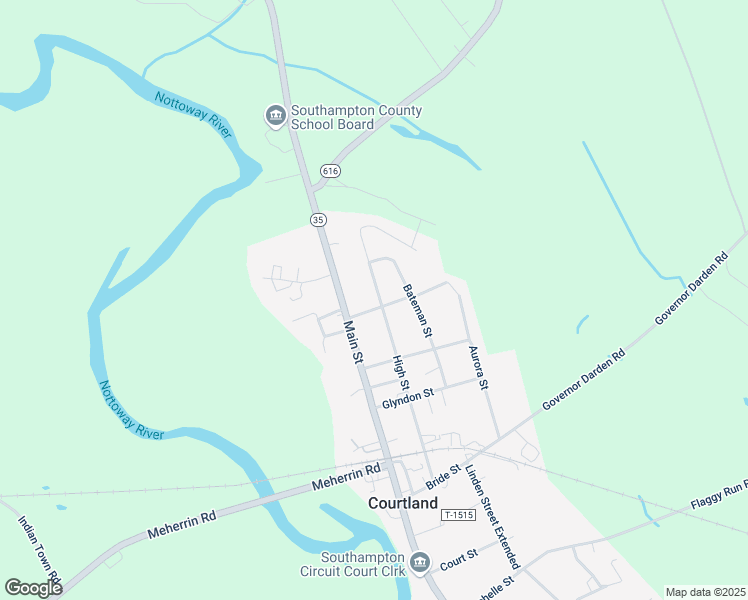 map of restaurants, bars, coffee shops, grocery stores, and more near 25437 Bruce Street in Courtland