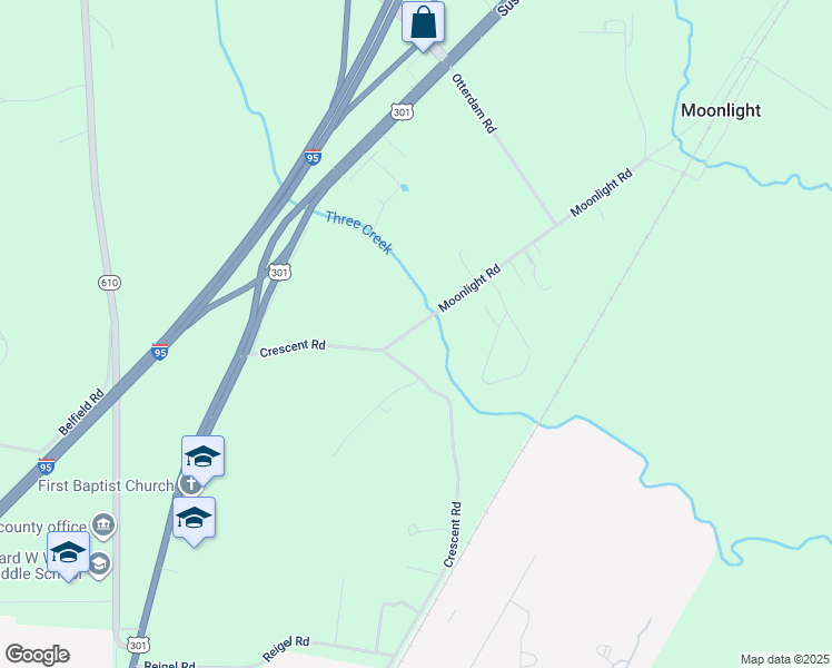 map of restaurants, bars, coffee shops, grocery stores, and more near 69 Moonlight Road in Emporia