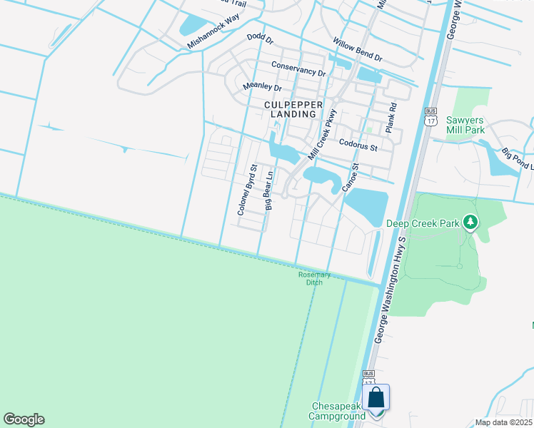 map of restaurants, bars, coffee shops, grocery stores, and more near 745 Big Bear Lane in Chesapeake