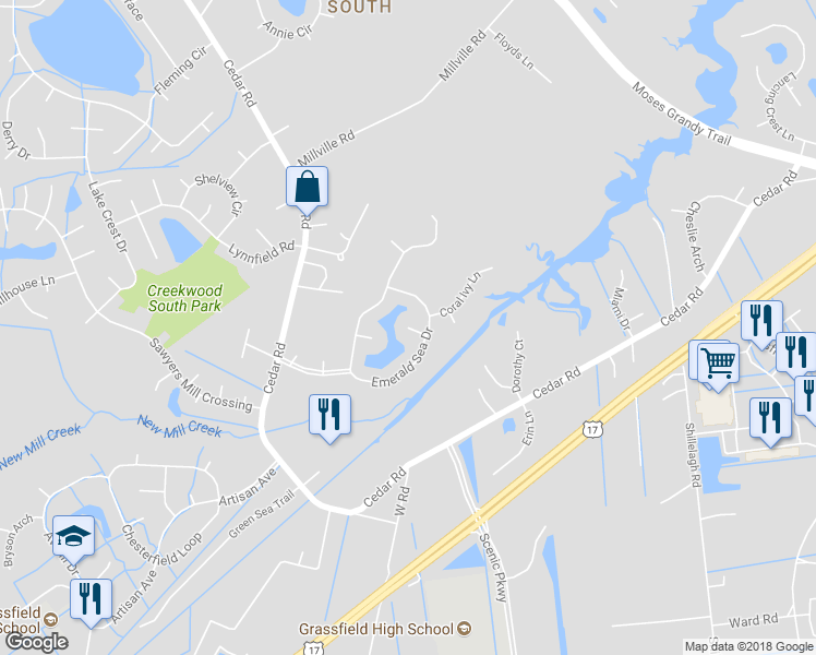 map of restaurants, bars, coffee shops, grocery stores, and more near 712 Barbury Arch in Chesapeake